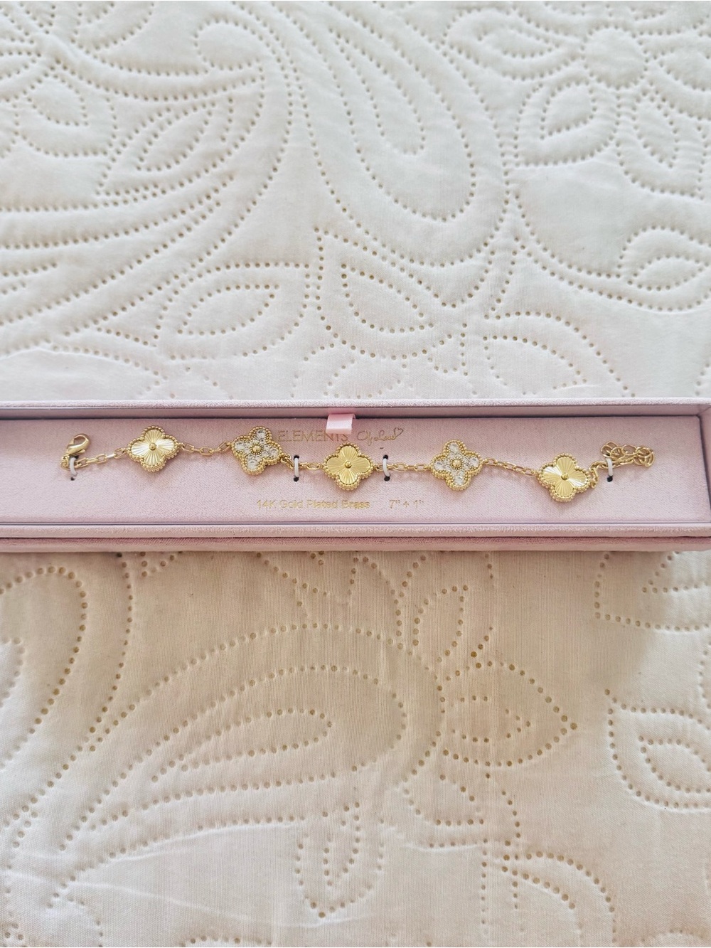 14K Flash Gold Plated Clover Charms Bracelet. New